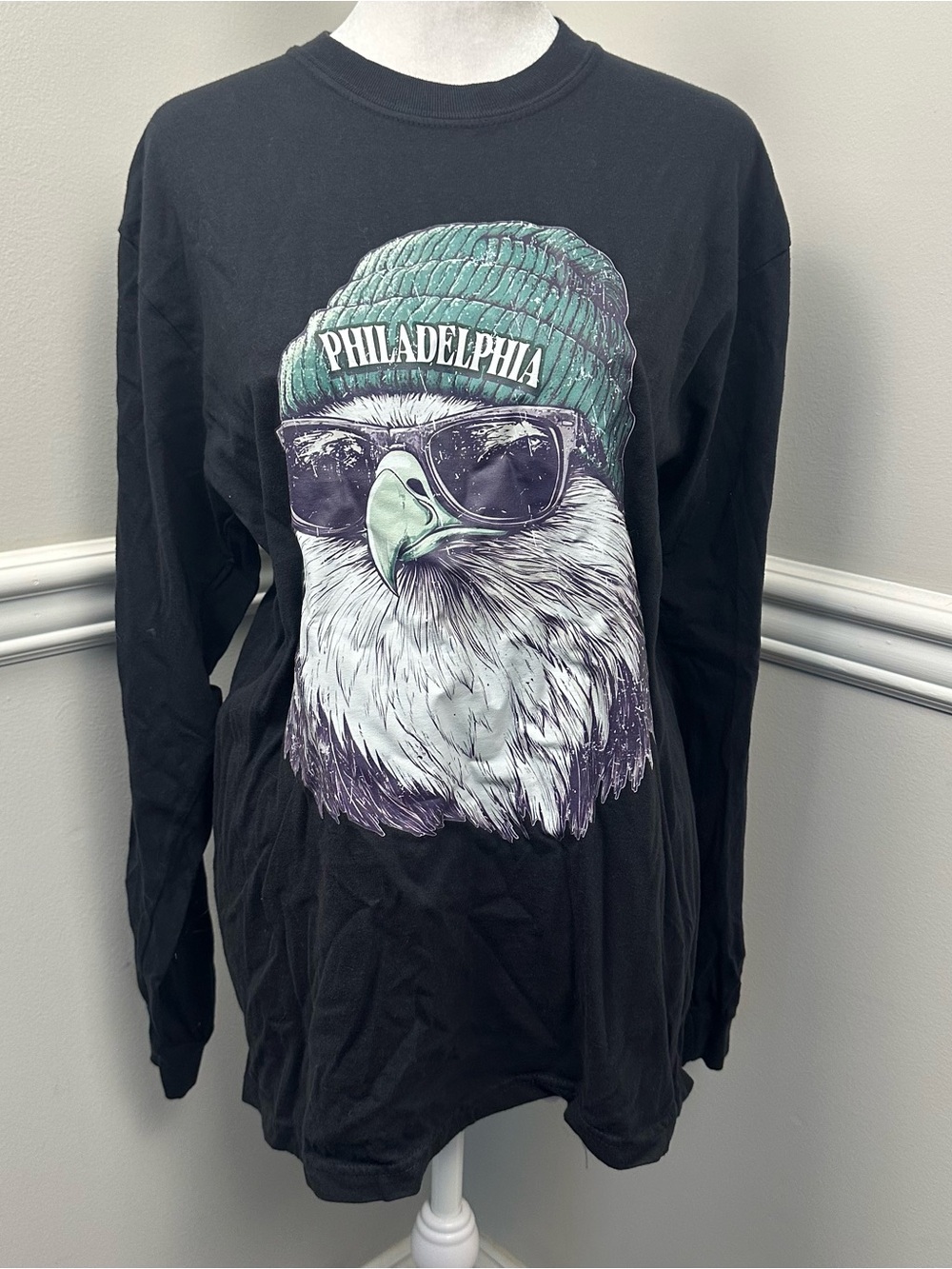 Comfort Colors Philadelphia Eagle Long-Sleeve Tee - Black/green M
